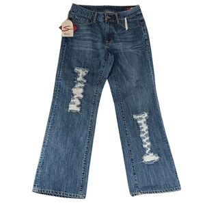 Seven7 Premium Wide Leg Jeans Womens Sz 14 Distressed Med Wash Boho Retro Hippie